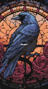 Stained Glass Raven and Roses - Raven Stitch Craft - Raven Coven