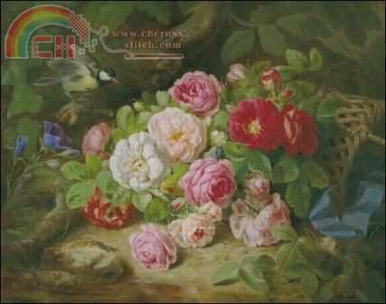 S1981 Bouquet of Roses with Blue Ribbon.jpg