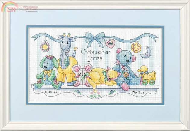 Dimensions 73078 - Babys Friends Birth Record in XSD with DMC Colors