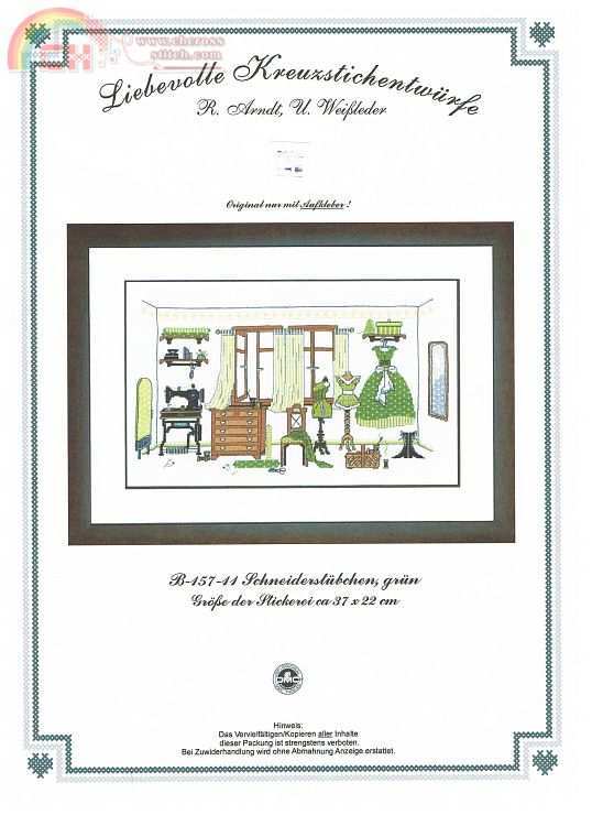 Liebevolle Kreuzstichentwurfe B-157-11 - Schneiderstubchen, grun .jpg