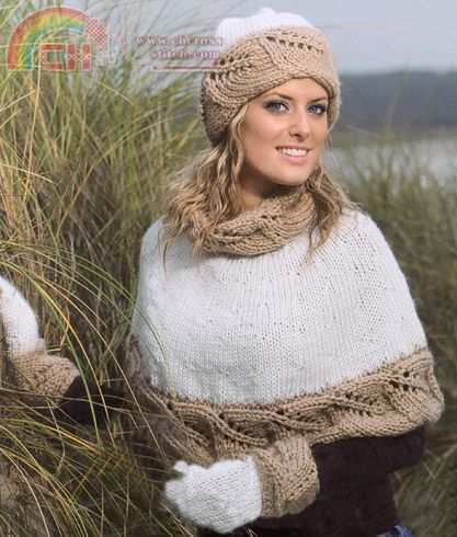 Poncho Hat Mitten Knitting Pattern Set by Viking of Norway