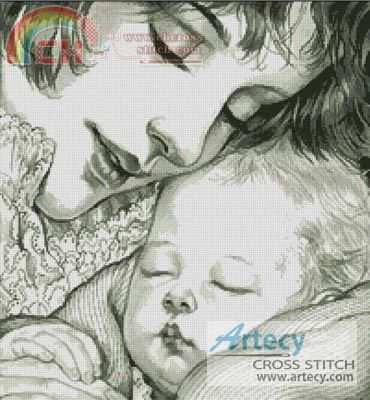 Mother Holding Baby Sepia Artecy Cross Stitch  .jpg