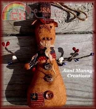 Aunt Mannys Creations -  Primitive Uncle Sam Snowman Ornie
