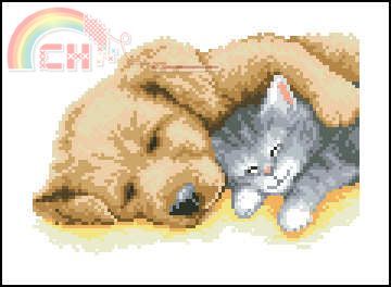 Vervaco 75.037-PN-0012094 Slapende hond met poes.jpg