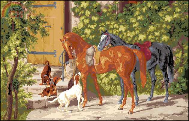 Zolotoe runo chm-020 Horses at the porch.jpg