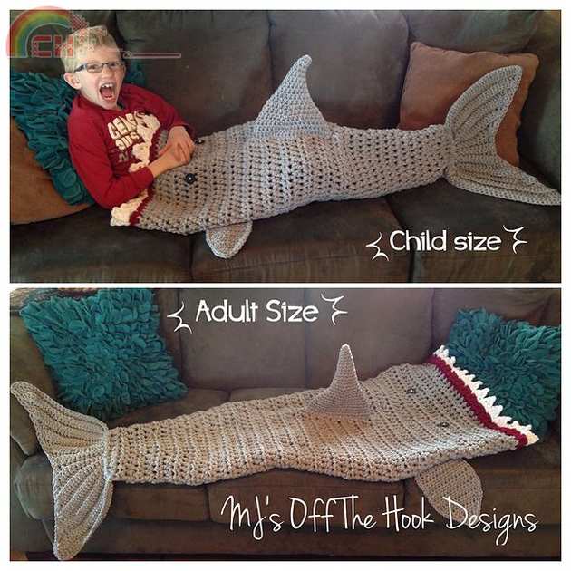 MJs Off The Hook Designs- Michelle Moore-Bulky & Quick Shark Blanket