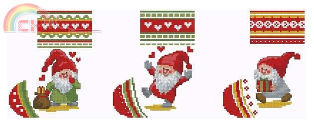 Svarta Fåret BS 2058 3 mini Christmas stockings with Christmas gnomes (pixies).jpg