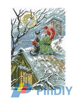 CeWeC V6259 Christmas gnome (pixie) and cat on a snowy roof.jpg