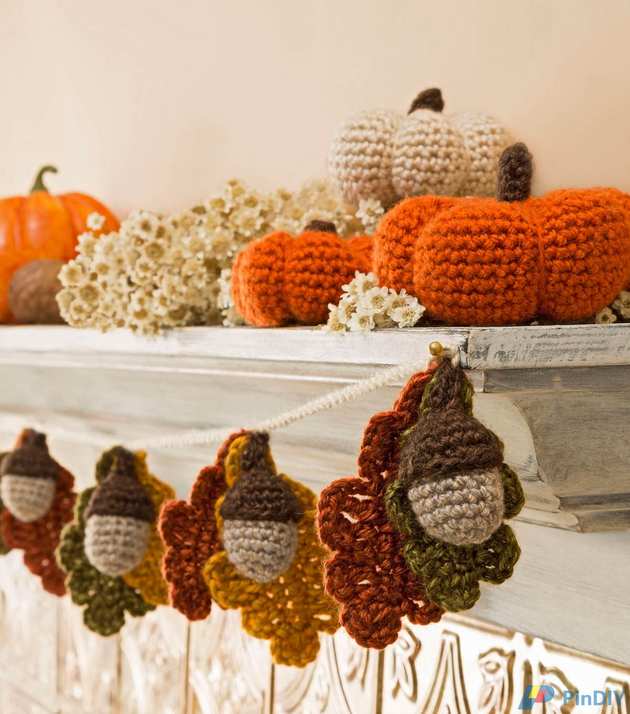 Acorn and Leaf Garland and Mini Crocheted Pumpkins .jpg