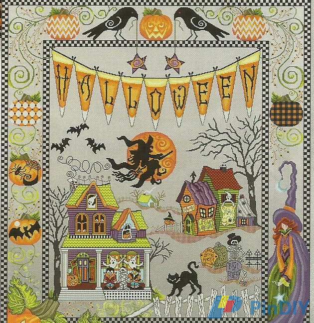 Halloween Village Afghan.jpg