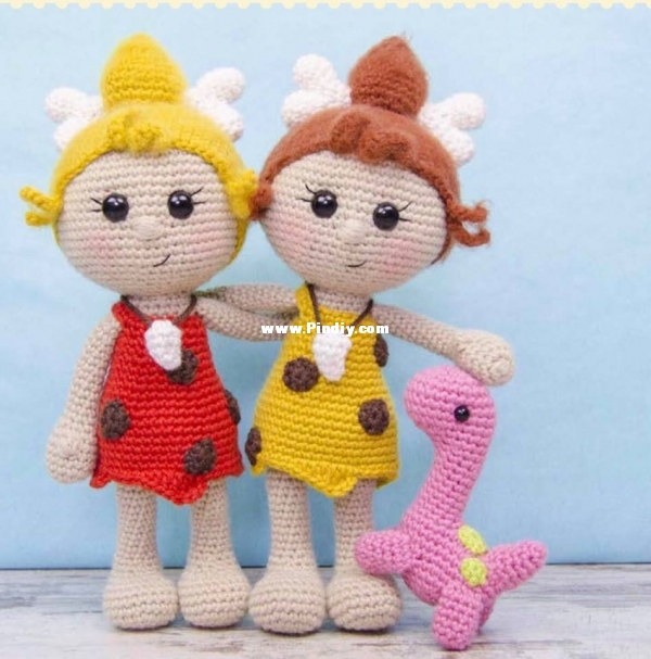 Cyra the Cave Girl &amp; Dixie the Dino Amigurumi.jpg