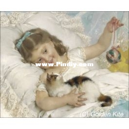 A GIRL PLAYING WITH A KITTEN (MEDIUM)