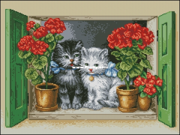 GB 2015-10 - Kittens with Geraniums.jpg