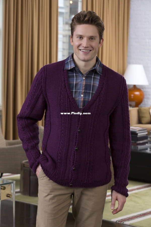 Men&#039;s V-Neck Cable Cardigan by Julie Farmer.jpg
