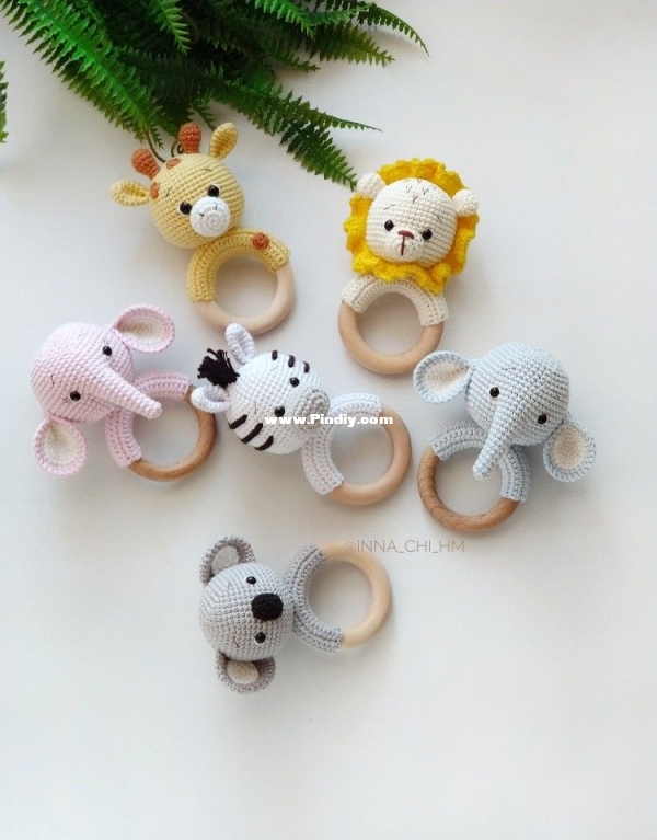 Safari baby rattle Hippo Elephant Lion Giraffe Zebra Koala, Cotton rattle, Safar.jpeg