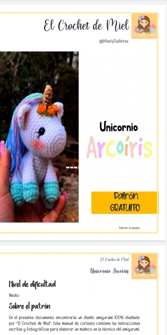 Unicornio arcoíris. Crochet de miel 