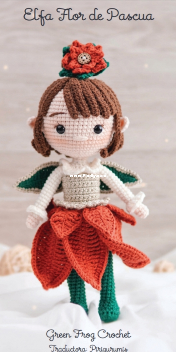Elfa flor de pascua. Green Frog crochet. T