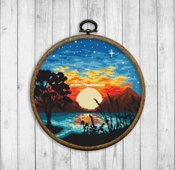Fire Sunset Mountain River Tree Landscape.jpg