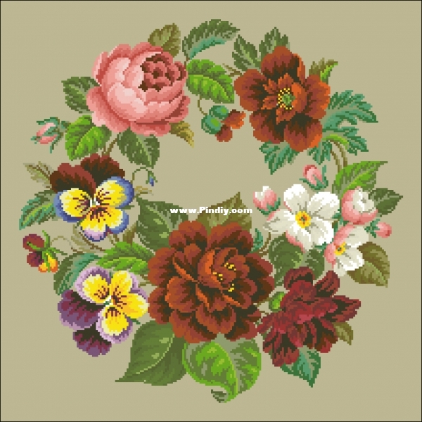 A Todt - Poppies, pansies and peonies wreath-DMC.jpg