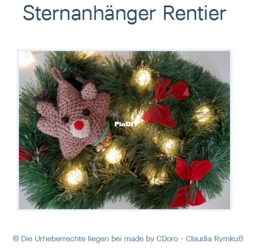 Made by CDoro - Claudia Rymkus - Star Pendant Reindeer - Sternanhänger Rentier 