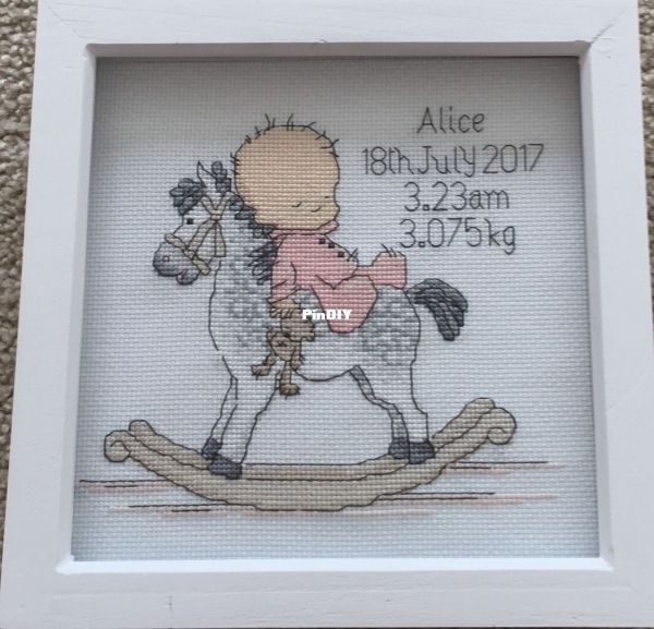 Lili of the Valley Rocking Horse Girl/Boy Birth Sampler