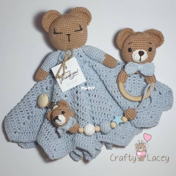 Crafty Lacey - Baby Set Bear (Lovey, Pacifier Clip &amp; Theether).jpg