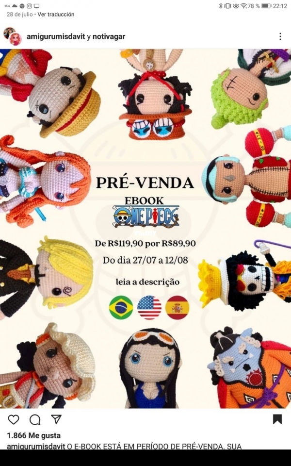 Amigurumisdavit - Vitória Ferreira -  Ebook One Piece - Portuguese
