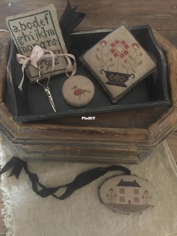 Farmhouse Sampler Pinkeep, Pin Disk, Fob &amp; Needle Book.jpg