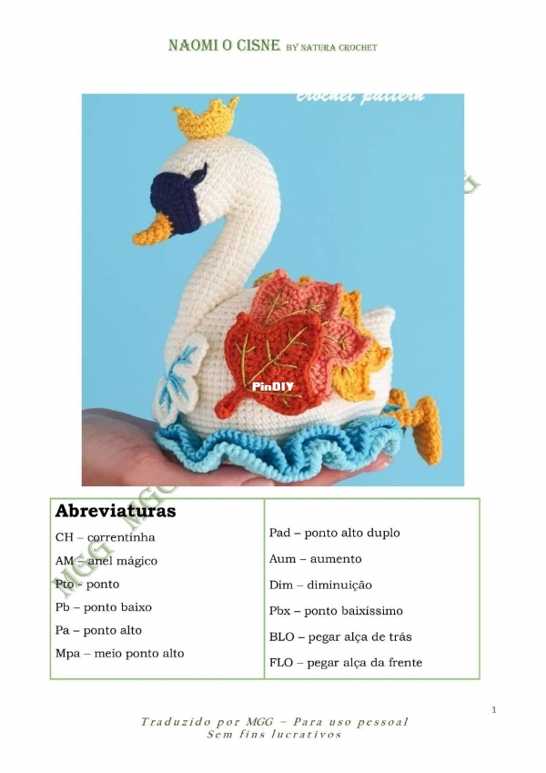 Natura Crochet - Natasha Tischenko - Naomi the Swan - Naomi, O cisne - Portuguese