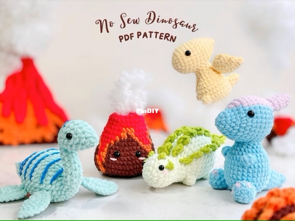 Kein Maker - Kein T. - Combo Dinosaur No Sew Crochet Pattern, Parasaurolophus Pattern, Pterosauria P ...
