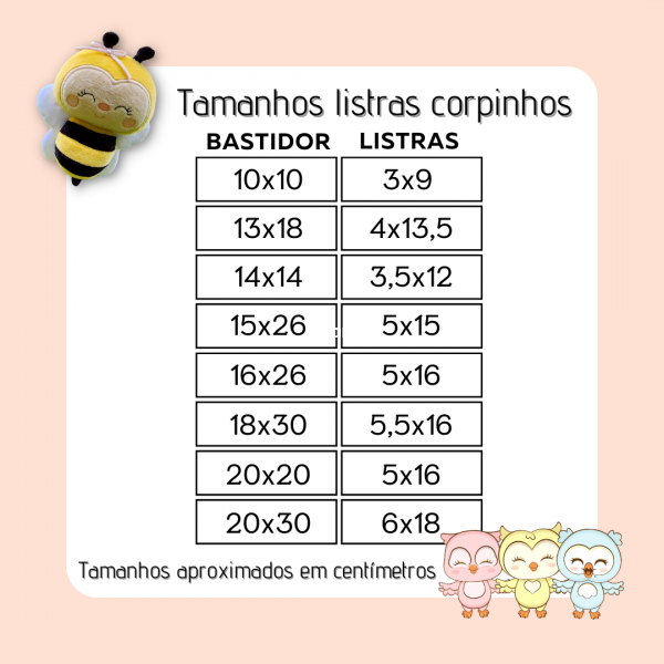 tabela medida listras corpinhos