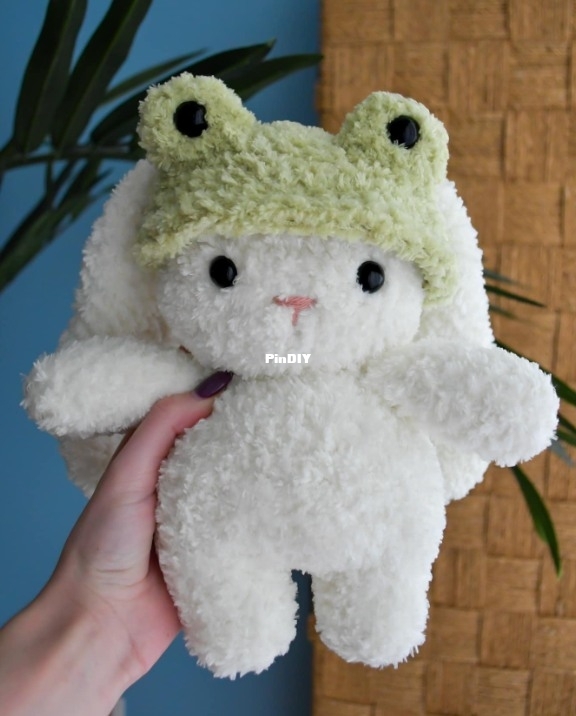 Crochet bunny in frog hat