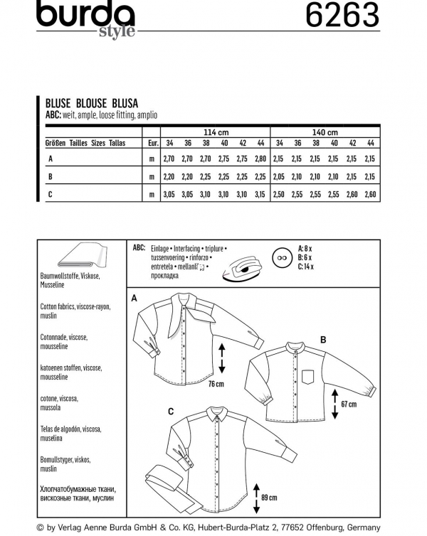 Burda 6263 dress shirt envelope back