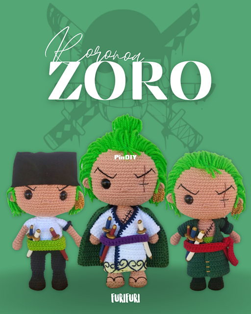 FuriFuri Amigurumi - Ana Karolina Ramalho - Roronoa Zoro Amigurumi - Zoro de one Piece  - Português