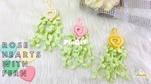 Crochet Heart Roses with Ferns
