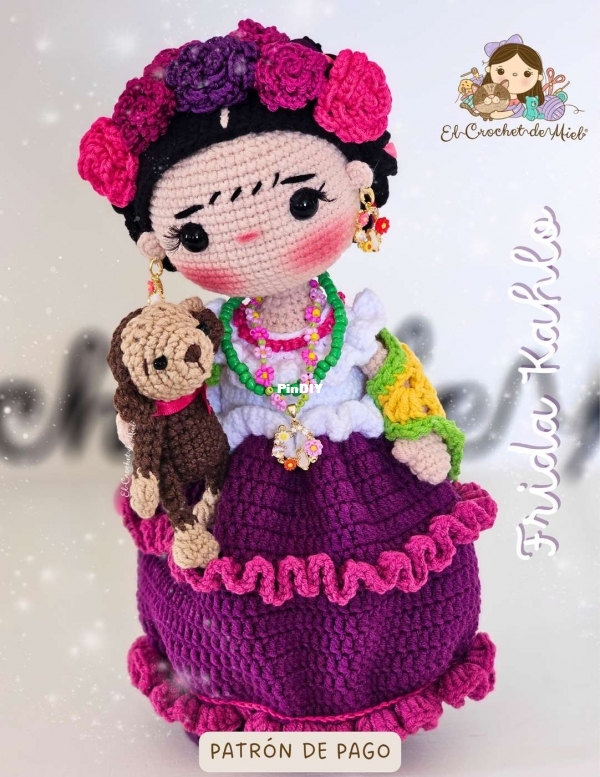 El Crochet de Miel - MielyGalletas - Frida Kahlo 22-25cm - Spanish