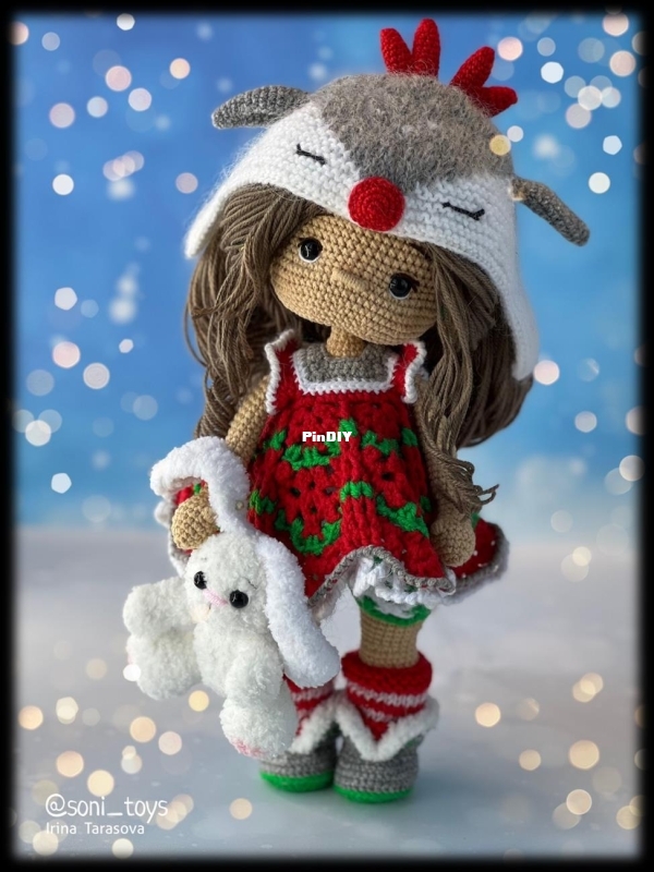 Crochet Bunny Design - Soni Toys - Irina Tarasova - Christmassy - Outfit set 29cm - English