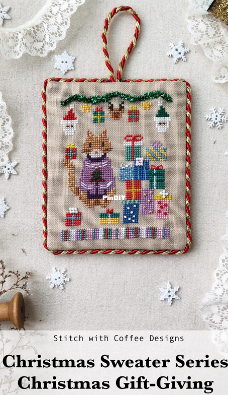 Stitch with Coffee Designs - Christmas Sweater Series Orange Tabby - Gift-Giving