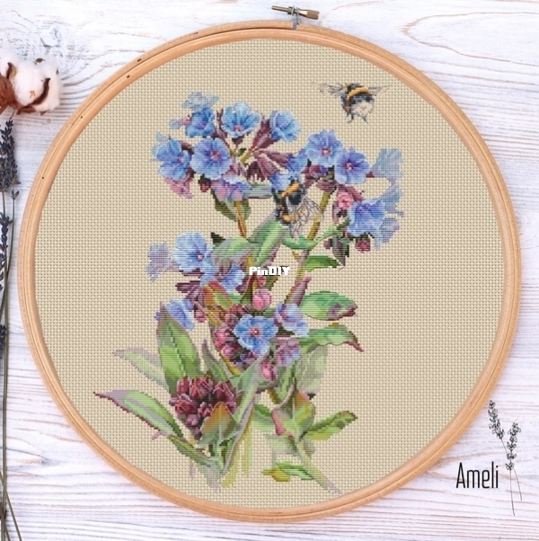 Ameli Stitch - Bumblebees in Lungwort by Anna Smith orig.jpg