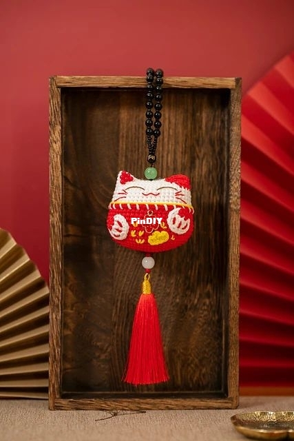 Kaia Crochet - Kaia Han - Adai Li - Auspicious Animals - Red Fortune Cat Pendant.jpg