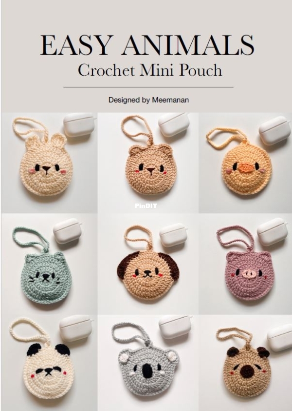 Cute Animals Mini Pouch, Bear, Rabbit, Cat, Dog _ Meemananpatterns.JPG