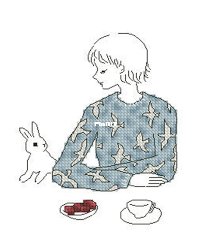 girl and bunny. sweater with birds.png