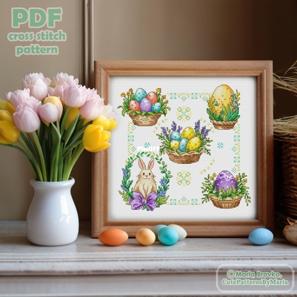 Spring Easter sampler with baskets and a bunny Brovko.jpg