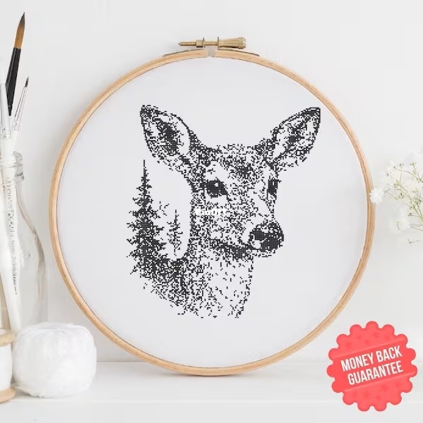 Monochrome Deer - DeliaCrossStitches..jpg