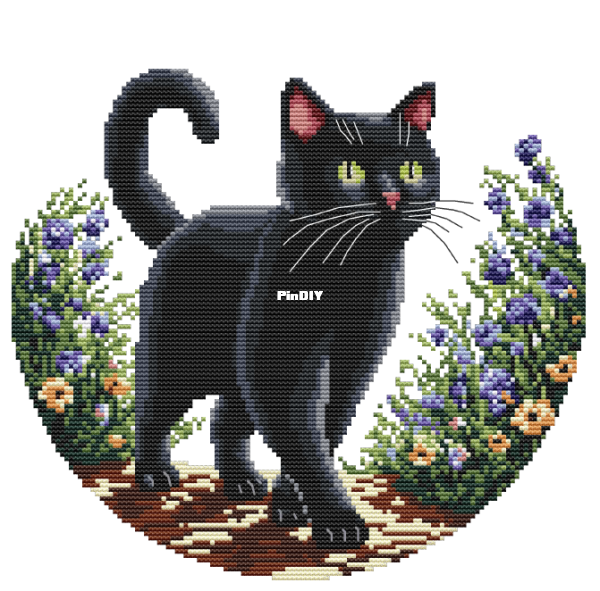My Brave Stitch-Black Cat Walks In The Garden by Hanna Levchuk orig.PNG