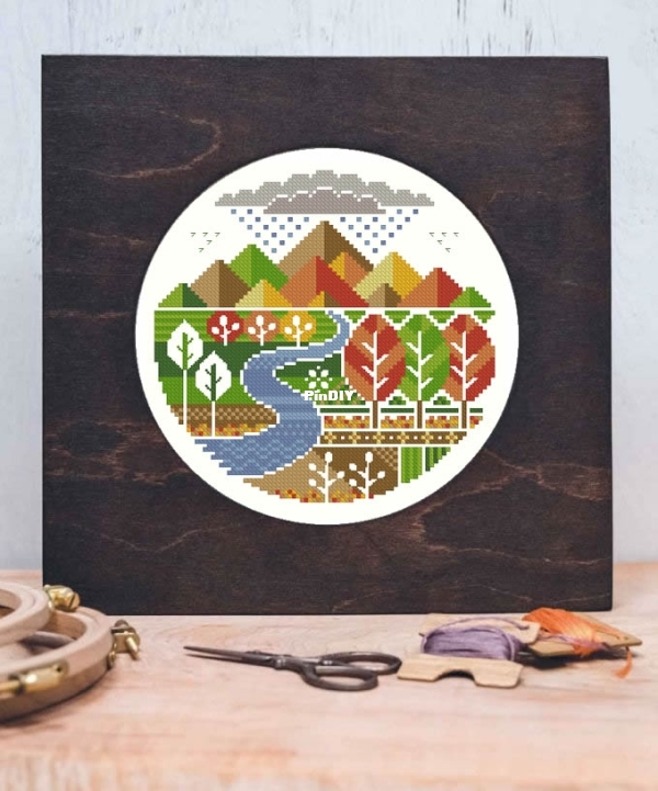 Cross-Stitch in the Forest - Autumn Drizzle-(Green version).jpg