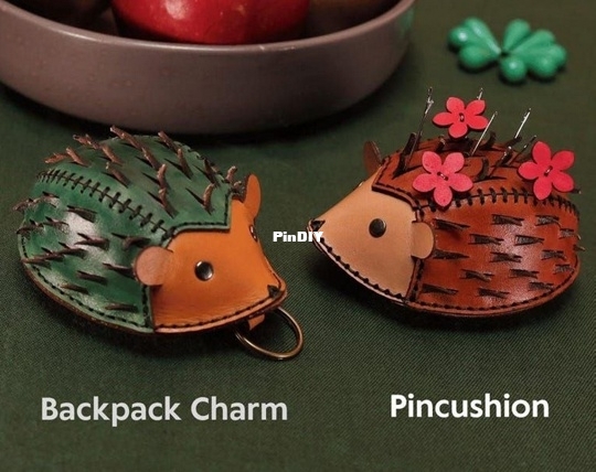 hedgehog leather keychain or pincushion.jpg