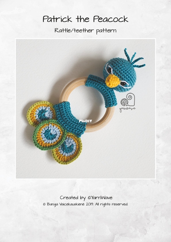 Yarn Wave Shop - Banga Vaicekauskienė - patrick the peacock rattle.jpg