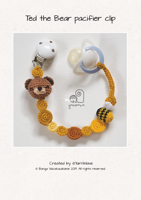 Yarn Wave Shop - Banga Vaicekauskienė - ted the bear pacifier clip.jpg