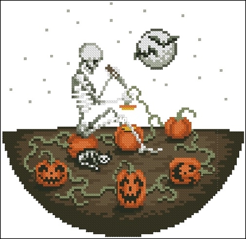 Lola Crow Cross Stitch - Moonlight Pumpkin Carving XSD.jpg